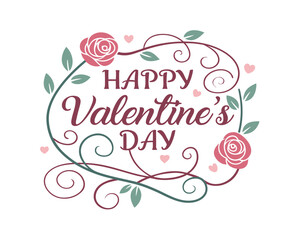 Romantic Happy Valentines Day Celebration with Floral Ornament and Hearts Design Illustration