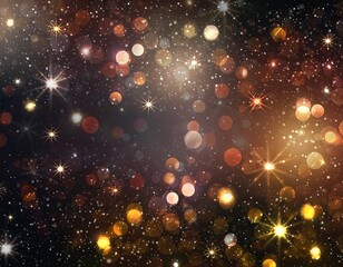 Festive abstract bokeh and glittering starry lights on dark background