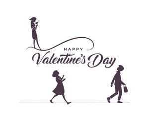Happy Valentines Day Illustration with Silhouetted Figures on a White Background Promoting Love and Relationships