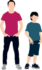 Obraz premium Young boy stand in style silhouette vector. illustration of a man in a red shirt. silhouette of a young man. silhouette of a young man