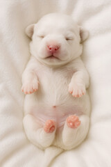 White puppy sleeping on a white background