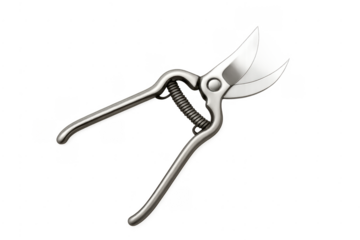 Metal pruning shears for garden work on transparent background