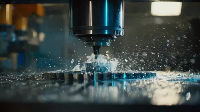 Dynamic medium shot capturing the blanking of complex geometric metal shapes from a flat steel sheet in a modern manufacturing setting.