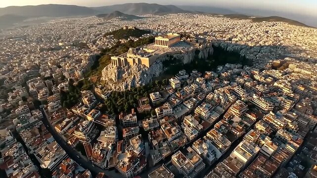 Experience Athens Greece's Majestic Acropolis and Ancient Cityscape with a Stunning Aerial View, Perfect for Travel and History Content