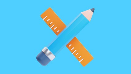 Pencil and Ruler 3D Render Stationery Measurement Tool Background - 1
