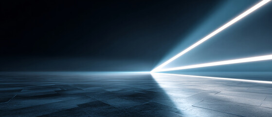 A futuristic scene with glowing lines on a dark background, creating an otherworldly atmosphere