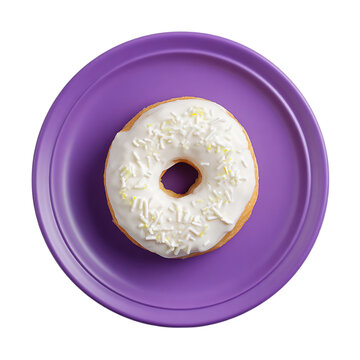 Donut with white icing on a purple plate clipart