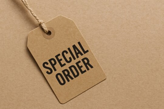 Special order tag on kraft paper background, representing customized service, tailored solutions, and client focus