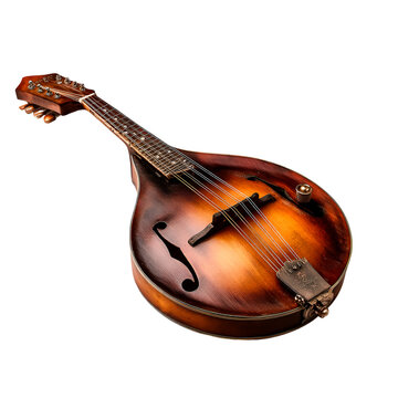 Acoustic mandolin with intricate detailing isolated on transparent background