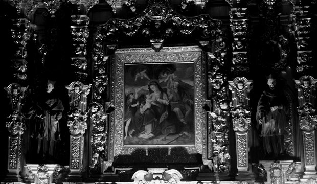 Virgin Mary Painting in Baroque Altar Mexico City Cathedral

