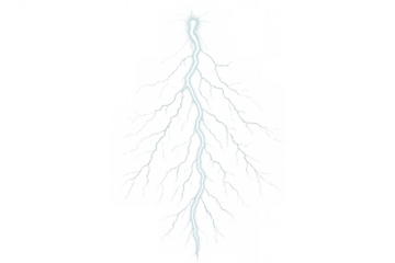 Electrical lightning charge striking, illuminating power and energy with a bright flash on a transparent background