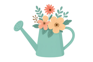 Watering can holding spring flowers illustration transparent background