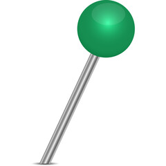 Single Green Push Pin with Silver Metal Stem on Transparent Background