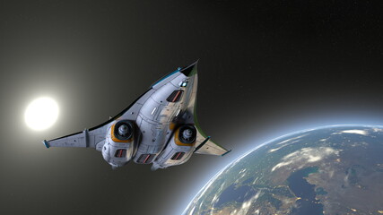 宇宙船と地球　3DCGレンダリング