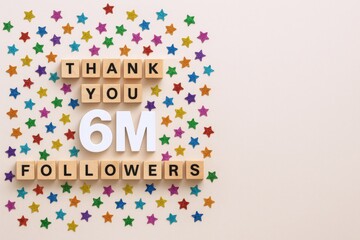 Thank You 6 Million Followers Celebration with Colorful Stars, Appreciating Milestone Achievement, Social Media Engagement