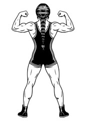 muscular Female bodybuilder . wrestler female . Feminine strength,