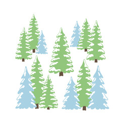 Obraz premium Evergreen trees with snow in colorful illustration style 