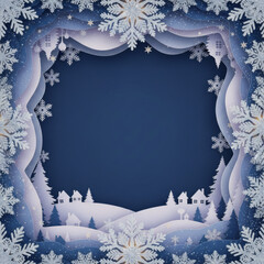 Winter greeting card in blue with snowflake frame