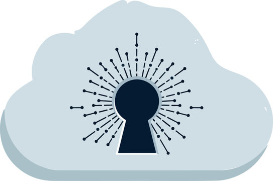 Cloud computing security solution with keyhole symbolizing access and data protection for digital infrastructure promoting privacy and confidentiality in modern technology systems