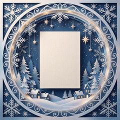 Winter night: round holiday frame with photo space