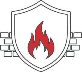 Firewall Illustration Representing Security and Protection with Shield and Flames for Digital Assets and Network Security Awareness Initiatives