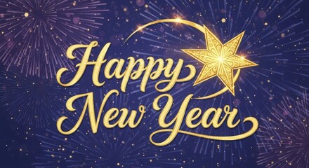 Sparkling golden star trails happy new year celebration