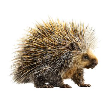 A detailed profile of a north american porcupine with sharp quills isolated on transparent background