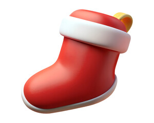 Cute 3D Christmas Stocking Icon for Holiday Decor and Gifts on Transparent Background PNG