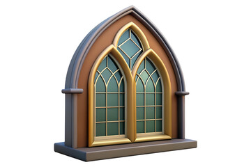 Elegant 3D Gothic Window Icon for Architecture and Medieval Design on Transparent Background PNG