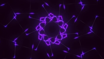 An intriguing design featuring glowing purple lines and symmetrical dots arranged in a circular pattern, creating a mesmerizing visual display with an unclear purpose or representation