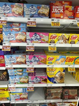 Grocery store Frozen breakfast section Eggo Toaster Strudel