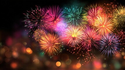 Fototapeta premium Colorful Fireworks Display Illuminating the Night Sky with Celebration and Festivity for Holiday Events
