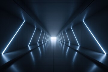 Fototapeta premium Futuristic Blue Lit Corridor with a Sense of Motion and Depth for Technology Concepts