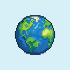 Obraz premium Pixel art earth globe icon. Vector, 8 bit logo for game
