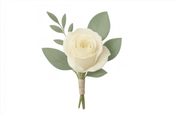 White rose boutonniere with eucalyptus leaves for wedding