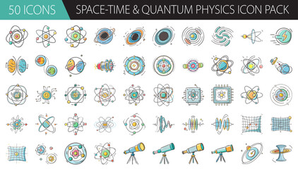 Hand-drawn space-time and quantum physics icons set, science and astronomy doodles collection © SulaimanIslam
