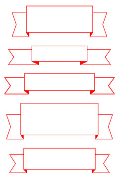 Red outline ribbon banners set with blank labels in multiple shapes. Clean vector dividers perfect for titles, headers, invitations, logos, badges, scrapbooking, and digital designs. High-res PNG 