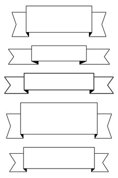 Black outline ribbon banners set with blank labels in multiple shapes. Clean vector dividers perfect for titles, headers, invitations, logos, badges, scrapbooking, and digital designs. High-res PNG 