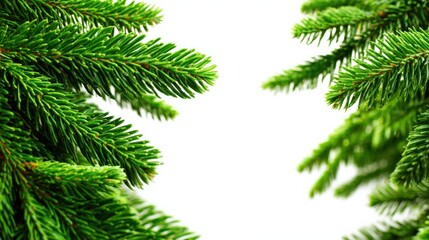 Fresh Green Fir Branches Isolated on White Background - Perfect for Festive Holiday Season Design