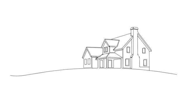 Simple one continuous line art drawing of a house on a hill, a minimalist architectural illustration concept perfect for a real estate logo or modern design. 6