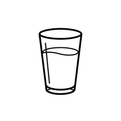 Outline of a glass filled with water on a white background  