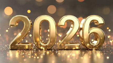 Golden 2026 Year Number Rendering with Bokeh Background for New Year Celebrations and Future Concepts
