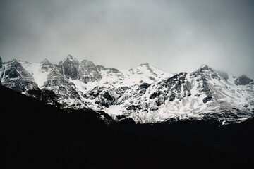 Mountain range in Ushuaia, Argentina on the way to Laguna Esmeralda in spring