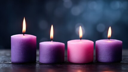 Advent Candles Lit Representing Hope, Peace, Joy and Love During the Christmas Season