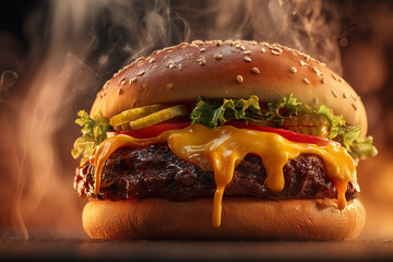 Hot and Juicy Burger with Visible Steam — Freshly Cooked and Mouthwatering