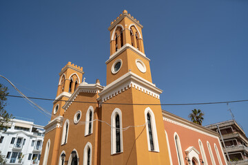 Agia Kyriaki Church in Pyrgos, Greece, captured on a clear sunny day