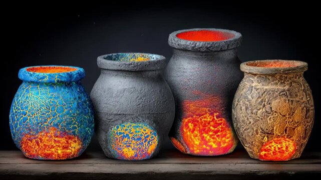 Medium shot showcasing comparative thermal imaging of different crucible designs to determine optimal insulation and heat flow performance