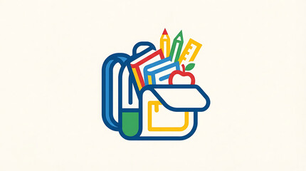 School Backpack with Books and Supplies Icon Illustration.