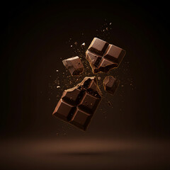 Chocolate Bar Pieces Broken Snack Cocoa Sweet Delicious Chocolate Candy Close-Up