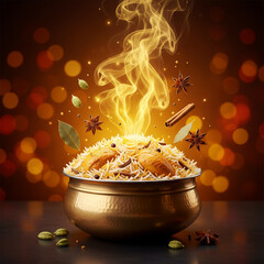 Vibrant Biryani Explosion Concept with Floating Ingredients – Creative Food Art